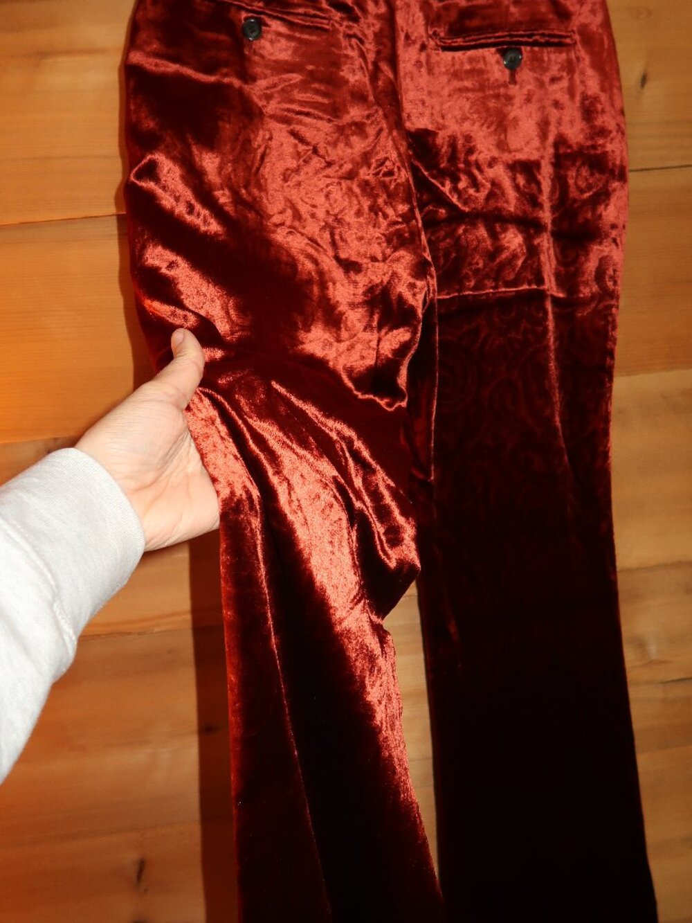 RARE Saint Laurent Velvet-Like Paisley Print Burgundy/Orange Flare Pant - Picture 12 of 16